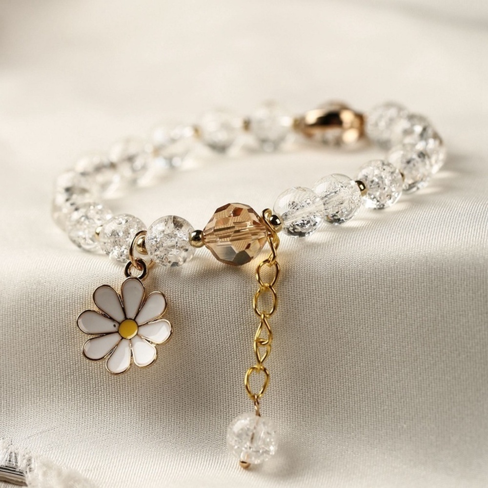 *FELICITY* Clear x White Flower Pendant Fashion Beaded Bracelet